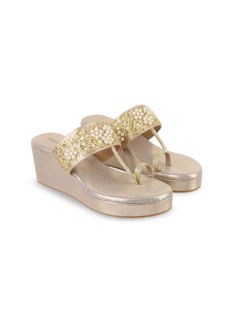 WALKWAY by Metro Women Woven Design Wedge Heel Sandals With Ethnic - Embellished