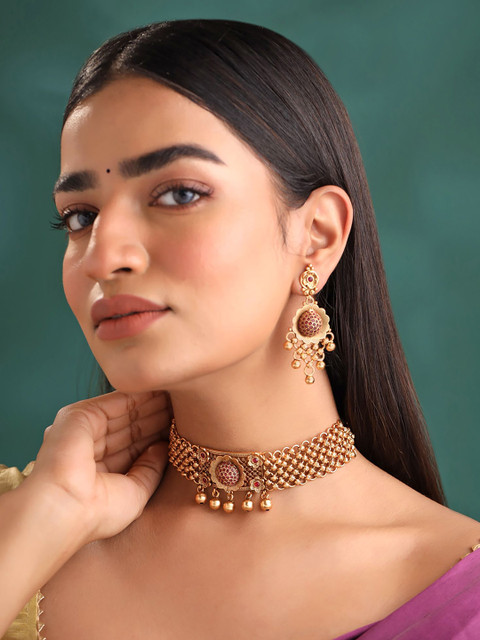 Yellow Chimes Gold-Plated Stone-Studded Traditional Jewellery Set