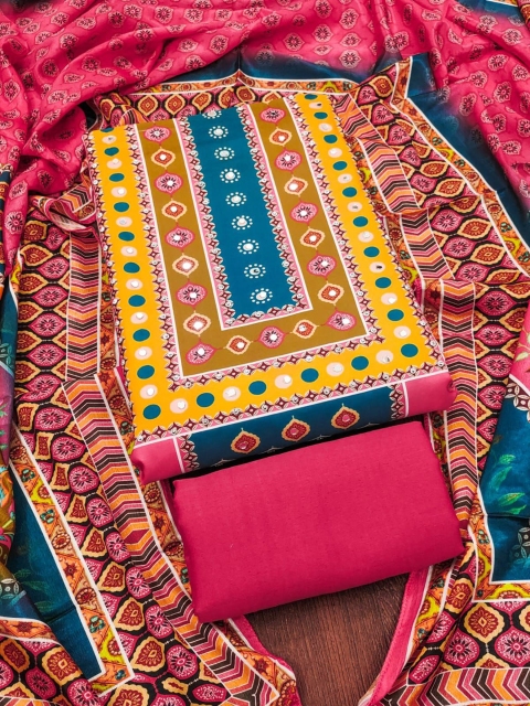 RUDRAA FAB Ethnic Motifs Printed Mirror Work Unstitched Dress Material