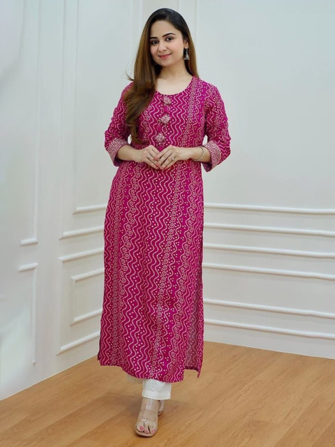 SEZNILA Women Bandhani Printed Daily Straight Kurta