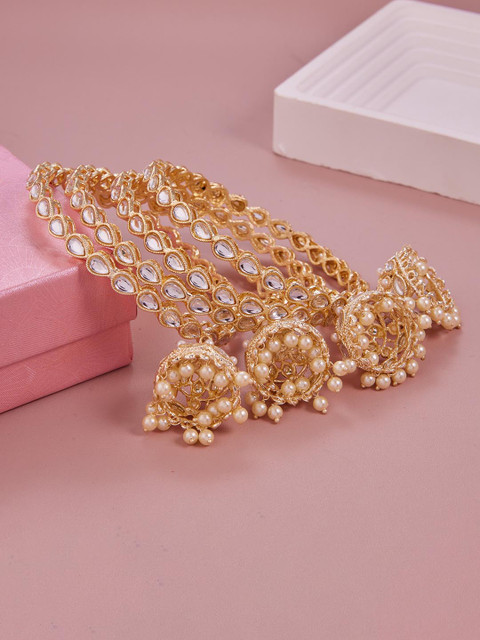 GC PREMIUM JEWELLERY Set Of 4 Kundan-Studded & Beaded Bangles