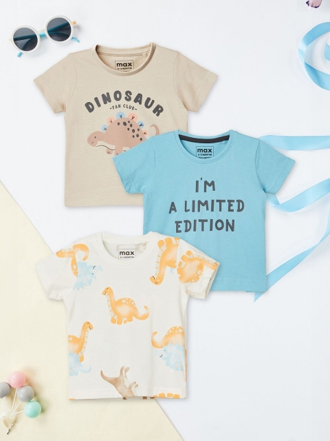 max Boys Pack Of 3 Typography Printed Pure Cotton T-shirt
