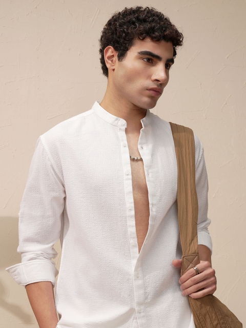 HIGHLANDER Mandarin Collar Relaxed Fit Cotton Shirt