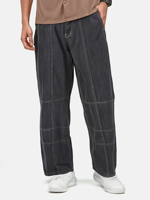 glitchez Men Pure Cotton Baggy Panelled Jeans