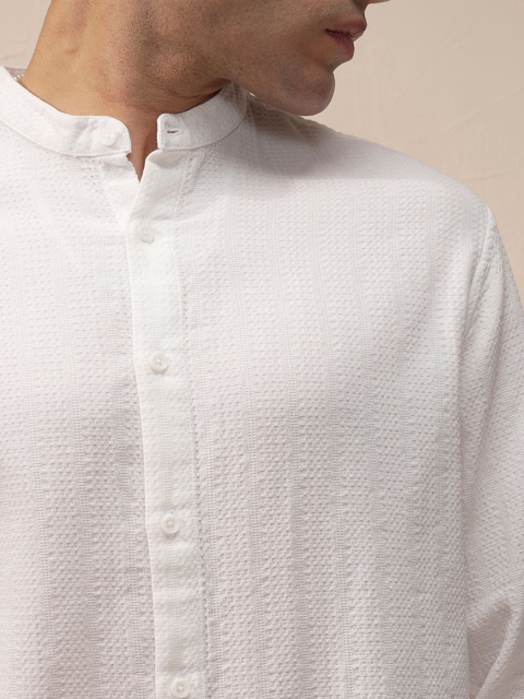 HIGHLANDER Mandarin Collar Relaxed Fit Cotton Shirt - Image 3