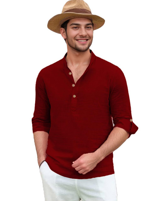 APEKTRA Men Mandarin Collar Roll-Up Sleeves Kurta