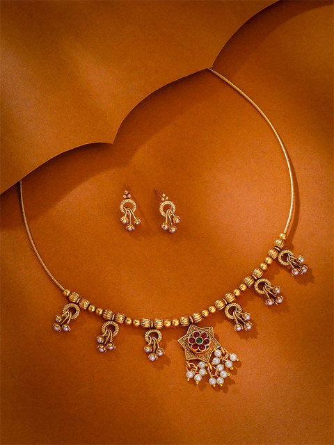 Yellow Chimes Gold-Plated Stone-Studded Traditional Temple Jewellery Set