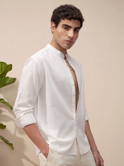 HIGHLANDER Mandarin Collar Relaxed Fit Cotton Shirt - Image 4