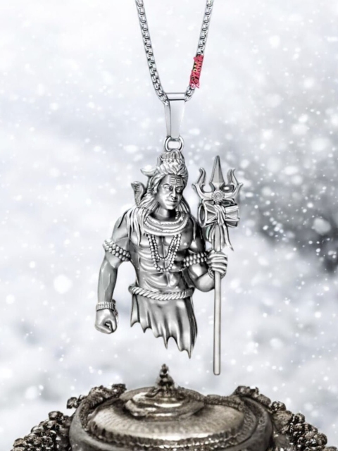 P. R. PRINTS Silver-Plated Stainless Steel Lord Shiva Pendant With Chain