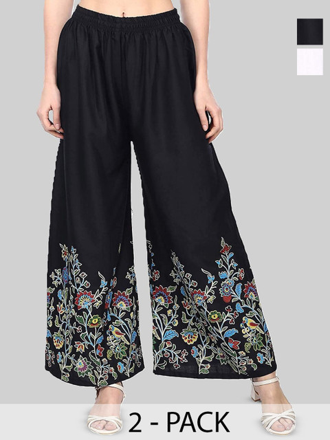 Aura Glam Women Pack Of 2 Floral Printed Flared Palazzos
