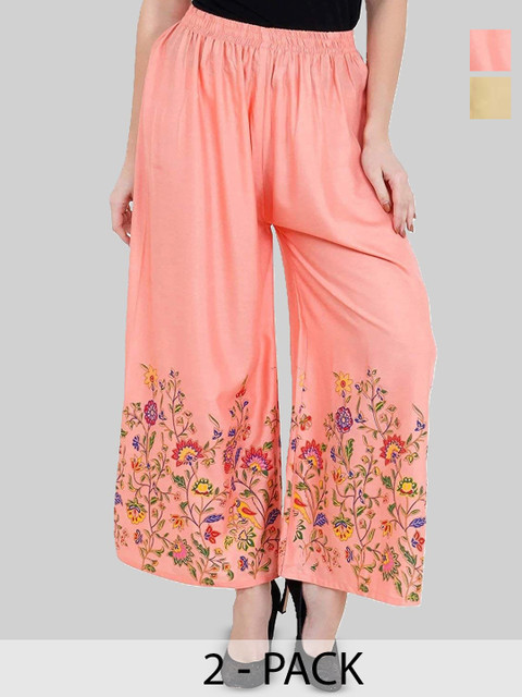 Aura Glam Women 2 Floral Printed Flared Ethnic Palazzos