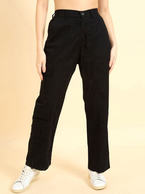 STUDIO NEXX Women Relaxed Straight Leg Loose Fit Mid-Rise Cargos Trousers