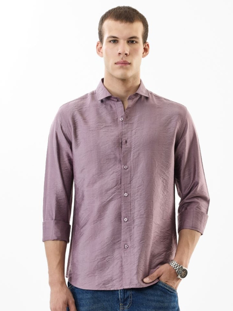 Snitch Men Slim Fit Textured Spread Collar Casual Shirt