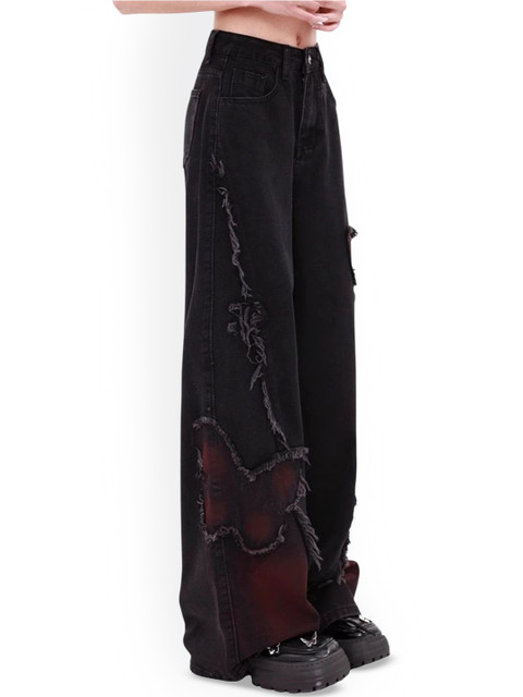 StyleCast Women Comfort Wide Leg High-Rise Mildly Distressed Non-Strechable Jeans