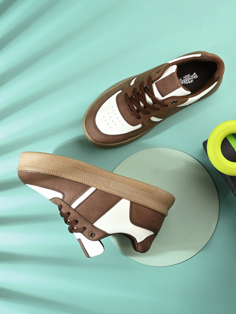 Roadster Women's Brown Faux Leather Casual Lace UP Sneakers