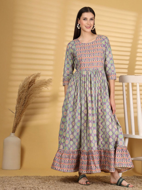 Pristyle Ethnic Motifs Printed Maternity Fit & Flare Maxi Dress