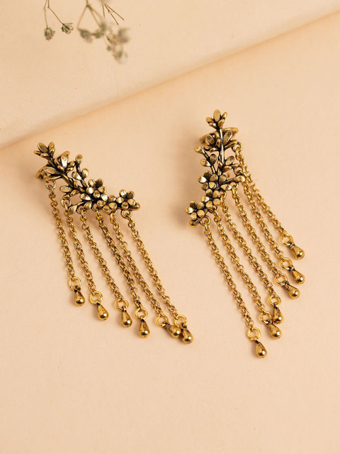 Voylla Gold-Plated Quirky Fringes Dramatic Statement Ear Cuff Earrings