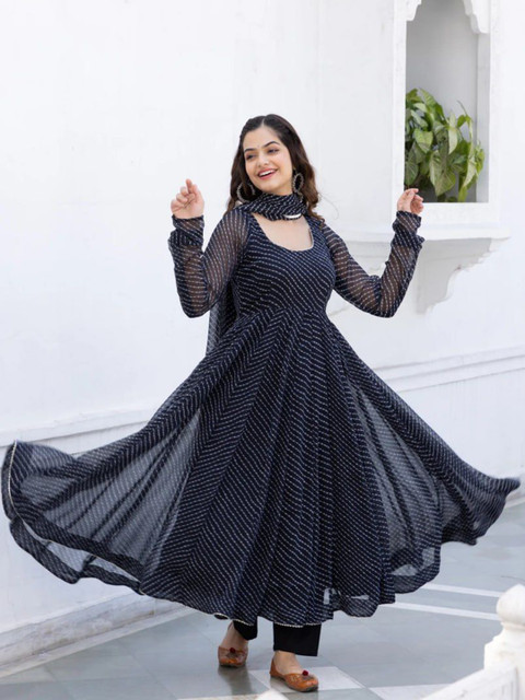 Daeneyrys Striped Anarkali Gown With Dupatta