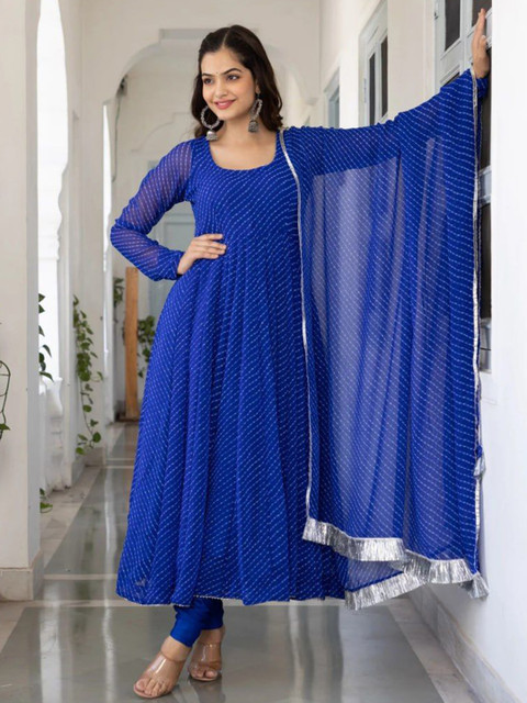 Daeneyrys Striped Georgette Anarkali Gown With Dupatta