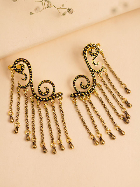 Voylla Fringes Playful Statement Gold Plated Quirky Ear Cuff Earrings