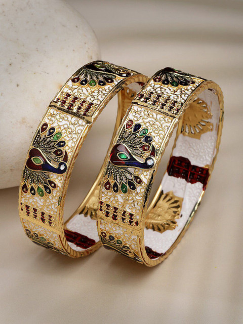 Anouk Set of 2 Gold-Plated Peacock Design Meenakari Bangles