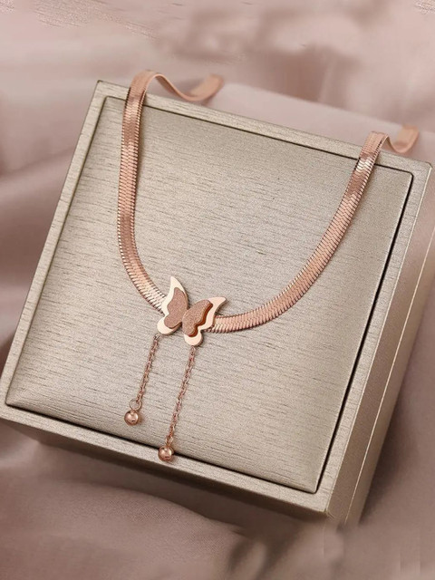 GOLDIWALA Rose Gold-Plated Stainless Steel Chain Necklace
