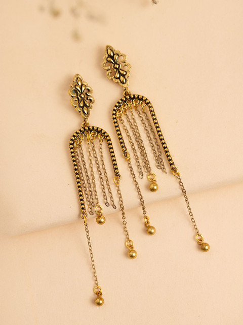 Voylla Fringes Fleur Gold Plated Quirky Drop Earrings