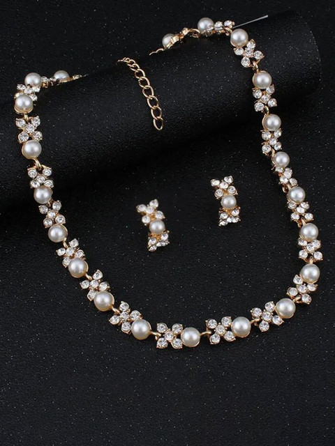 Shining Diva Fashion Gold-Plated Stone-Studded & Beaded Jewellery Set