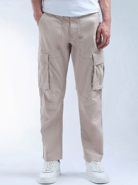 Flying Machine Men Relaxed Fit Mid-Rise Flat-Front Cotton Cargos Trousers