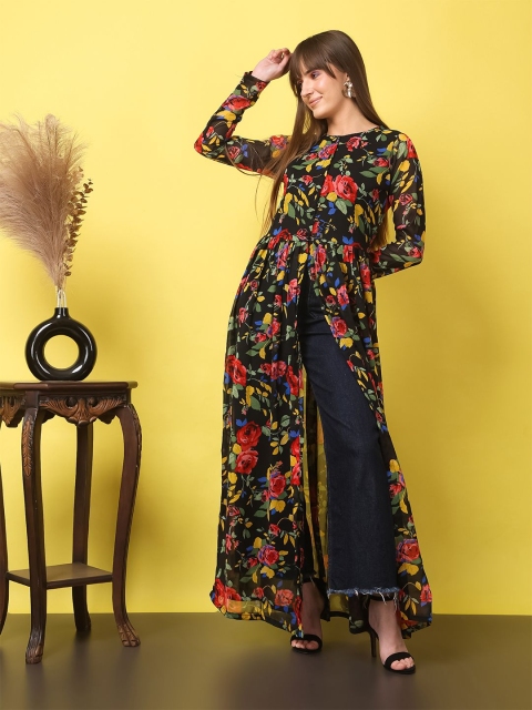SCORPIUS Floral Print Maxi Longline Top