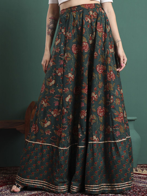 KALINI Floral Printed Flared Maxi Skirt