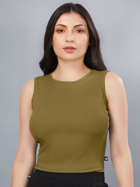 Plus Size Women Ribbed Fitted Crop Top