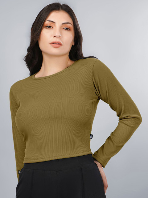Plus Size Women Ribbed Fitted Crop Top
