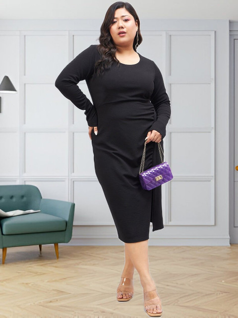 Sztori Women Round neck Long Sleeves Sheath Midi Dress