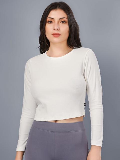Plus Size Women Solid Fitted Crop Top