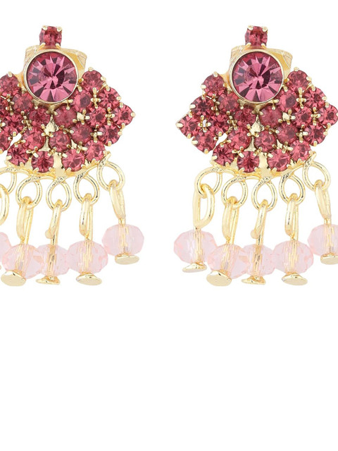 FirstBlush Gold-Plated American Diamond Stones Studded Contemporary Clip On Drop Earrings - Image 2