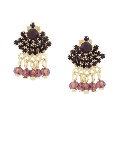 FirstBlush Gold-Plated American Diamond Studded Clip On Contemporary Drop Earrings