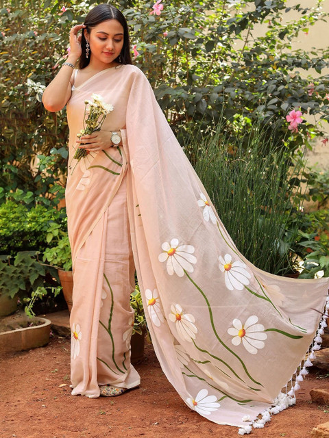 yourwish Floral Printed Pure Linen Saree