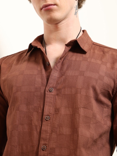 Campus Sutra Comfort Textured Spread Collar Cotton Casual Shirt - Image 2