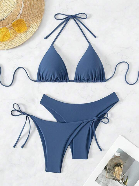 BAESD Halter Neck Triangle Swim Bikini Set