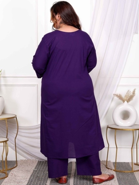 MISS CLOTHING Plus Size Floral Embroidered Sweetheart Neck Kurta With Trousers & Dupatta - Image 5