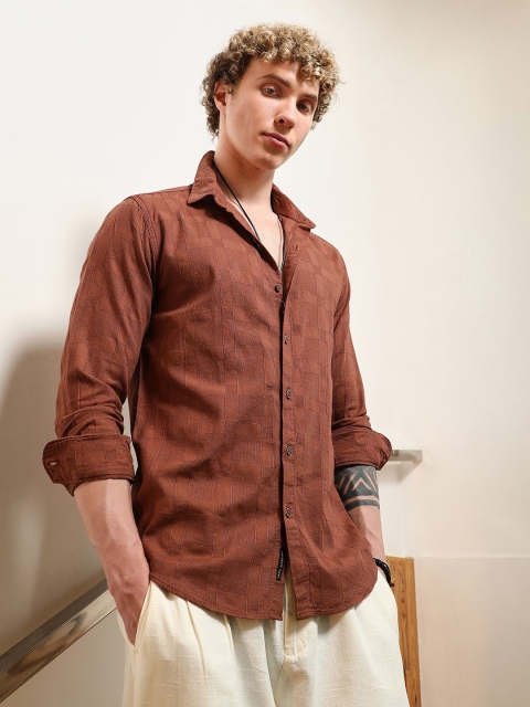 Campus Sutra Comfort Textured Spread Collar Cotton Casual Shirt - Image 7