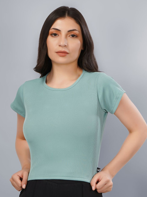 Plus Size Women Ribbed Fitted Crop Top