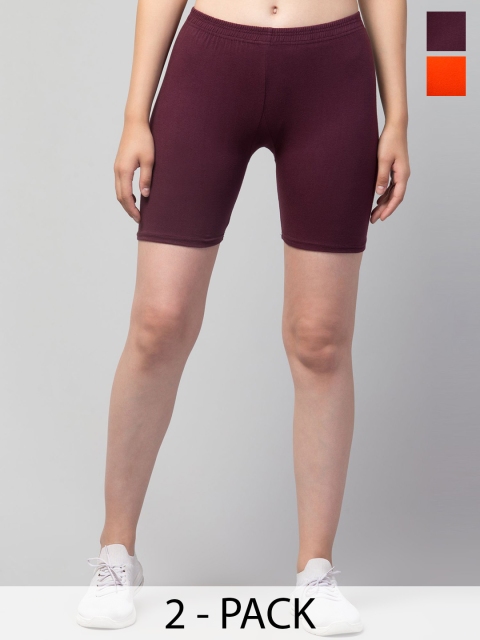 HIRRUX Women Pack Of 2 Skinny Fit Low-Rise Cycling Sports Shorts