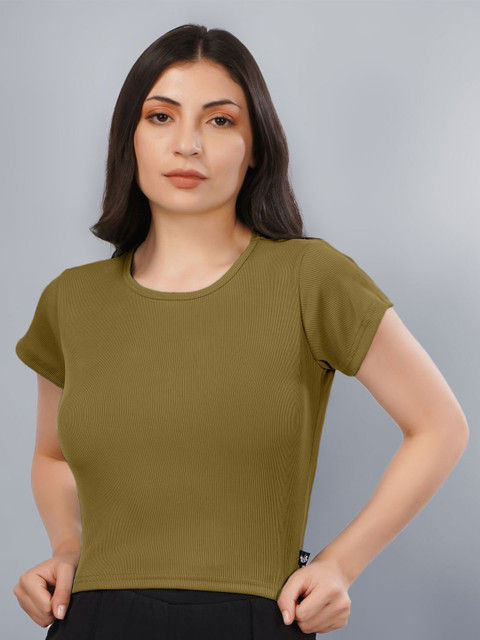 Plus Size Women Ribbed Fitted Crop Top