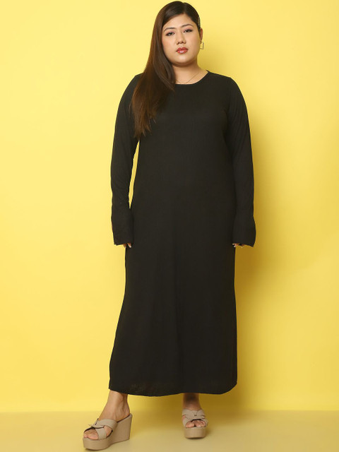 theRebelinme Women Plus Size Round Neck Maxi Dress