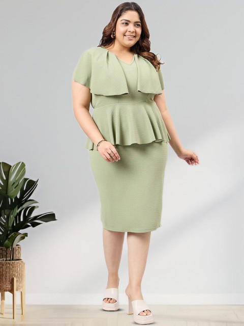 Sztori Women Ruffled V-Neck Peplum Plus Size Dress