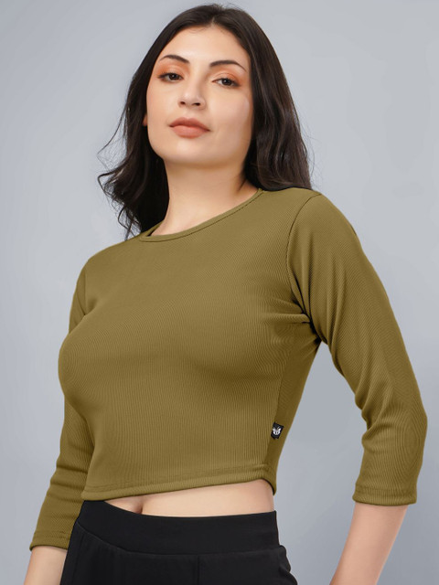 Plus Size Women Round Neck Crop Top