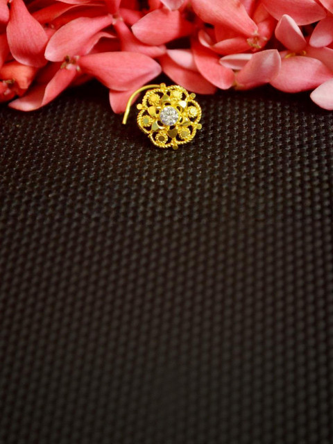 SHREEVARAM Gold Rhodium-Plated Cubic Zirconia Ring Nosepin - Image 3