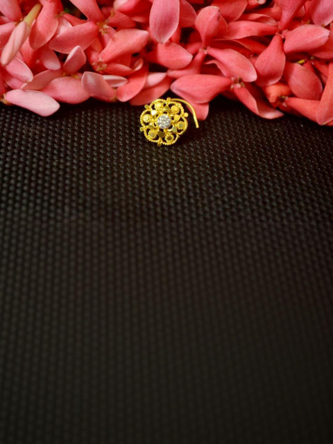 SHREEVARAM Gold Rhodium-Plated Cubic Zirconia Ring Nosepin - Image 2